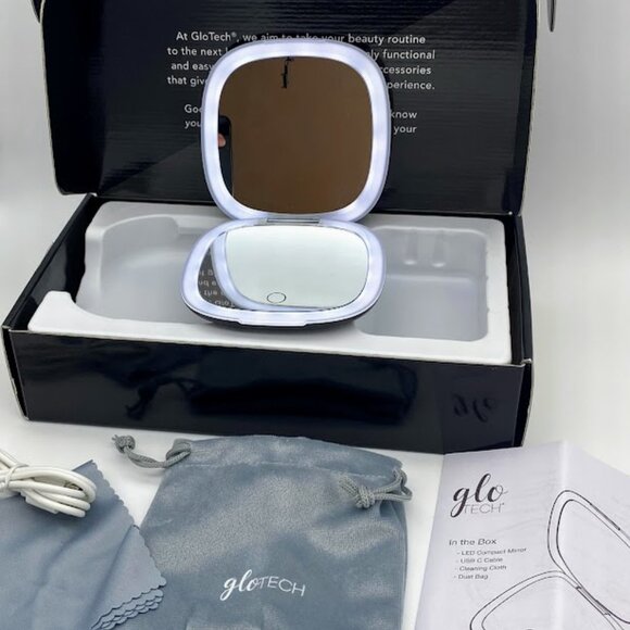 GLO TECH LED COMPACT Magnifying Small Mirror 1X & 10X Travel 4” BLACK - Picture 1 of 3